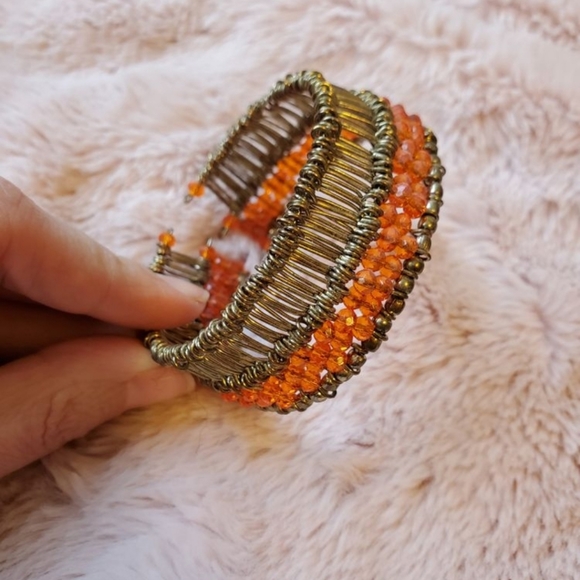 Orange Beaded Wired Cuff Bracelet - Picture 2 of 4